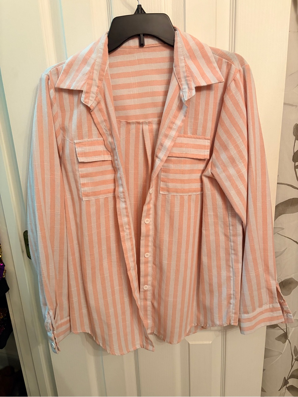 Amazon Pink and White Striped Button-Down Shirt